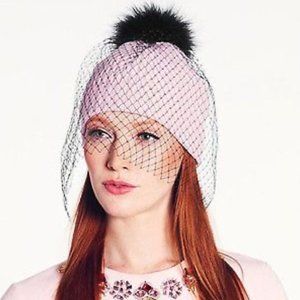 kate spade pink black Fit To Be Tied Wool Veil Hat nwot